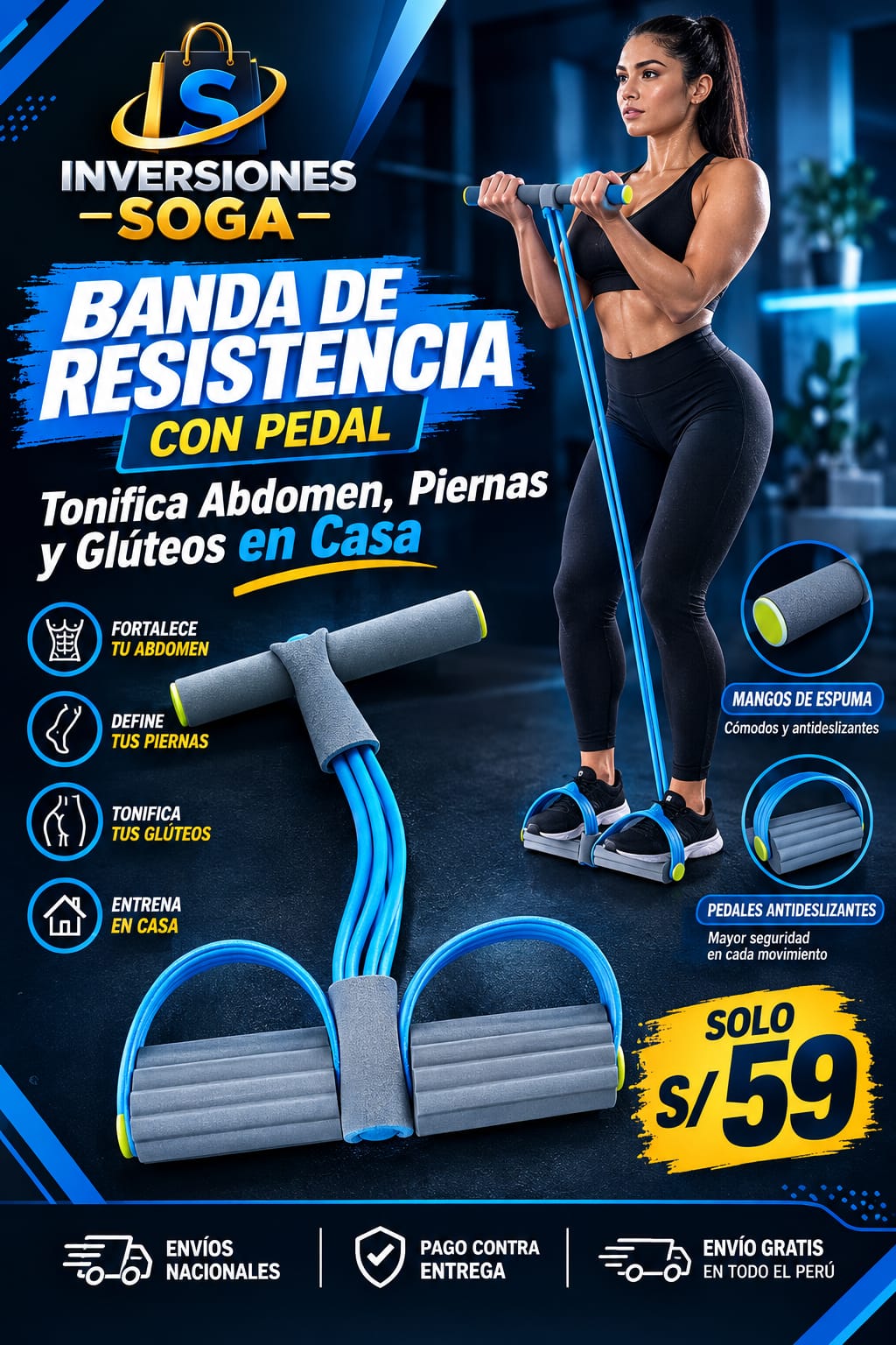 Banda de Resistencia con Pedal – Tonifica Abdomen, Piernas y Glúteos en Casa
